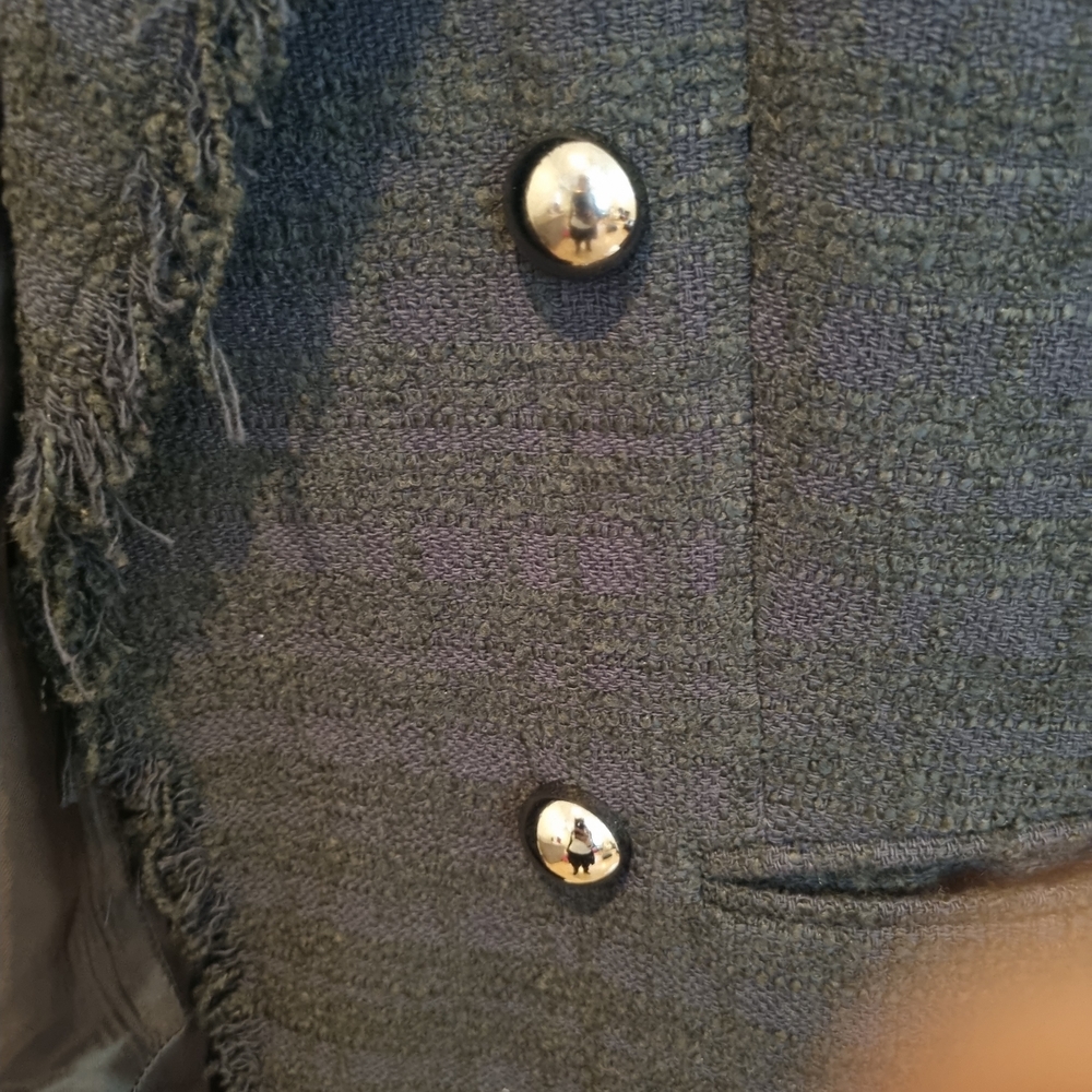 Massimo Dutti Black Textured Blazer with Silver Buttons
